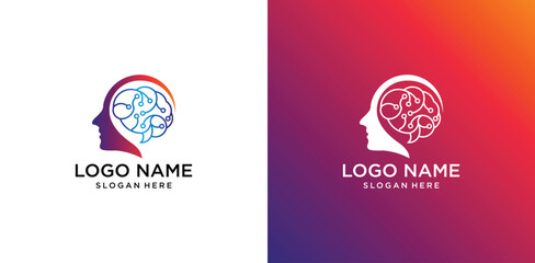Human head mind and technology logo design
