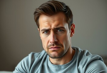 Fototapeta premium Photorealistic portrait of a male with an irritated facial expression