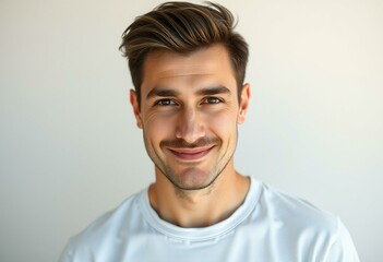 Fototapeta premium Photorealistic portrait of a male model with thick brows