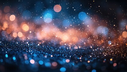 Vibrant Abstract Background of Bokeh Lights and Sparkling Particles in Blue and Orange Tones for Artistic and Creative Uses