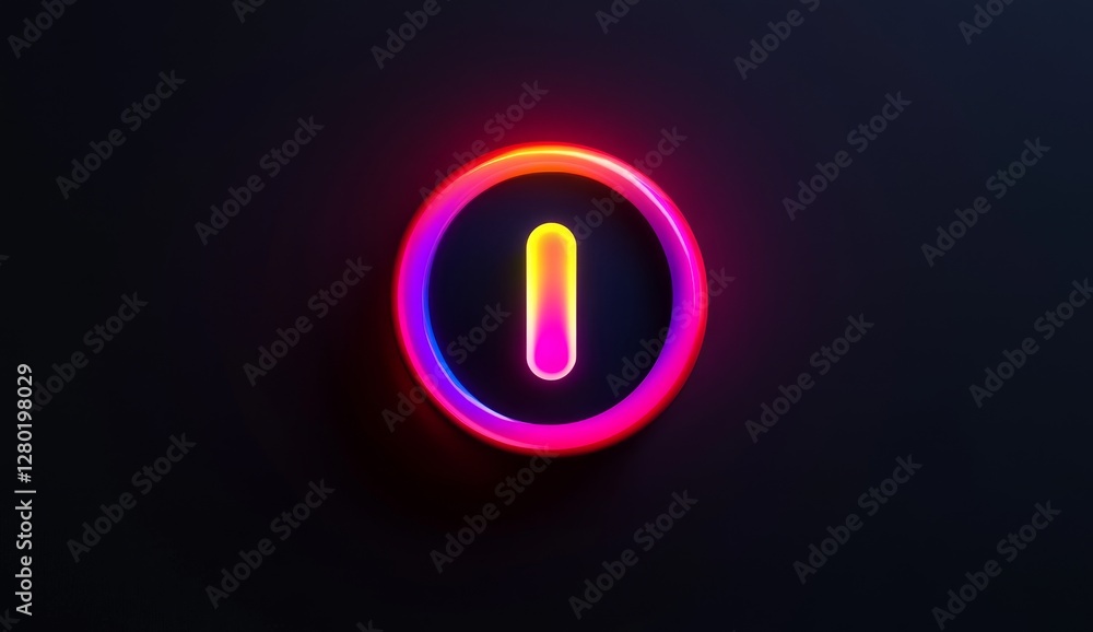 Poster neon letter o in circular frame on dark background