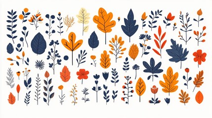 Autumn floral and leaf elements collection.