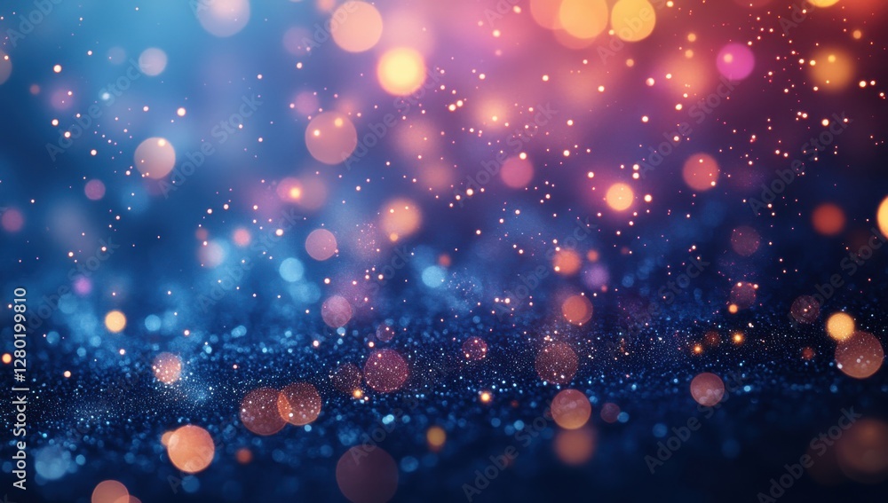 Poster vibrant bokeh lights creating a magical atmosphere with sparkling particles against a soft blue and 