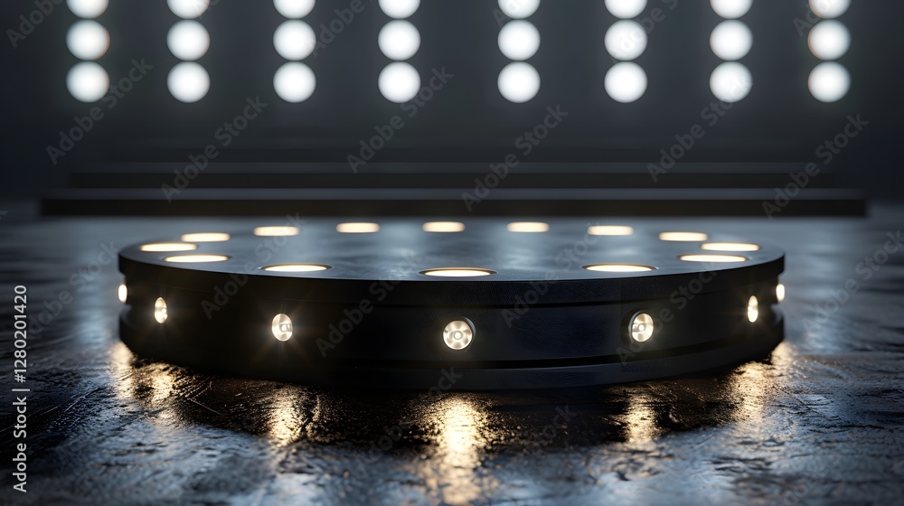 Poster circular platform illuminated with subtle lighting