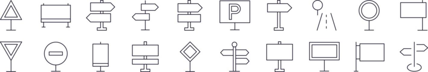 Road Sign Pack of Thin Icons. Editable Stroke. Perfect for Web Sites, Books, Cards, Apps