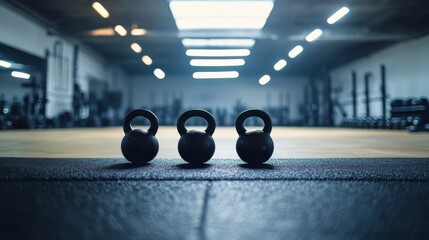 HIIT workout with kettlebell swings and squat jumps in a modern gym. Featuring explosive power and endurance