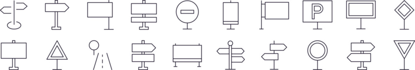 Road Sign Simple Isolated Line Icons Collection. Editable Stroke. Perfect for Web Sites, Books, Cards, Apps
