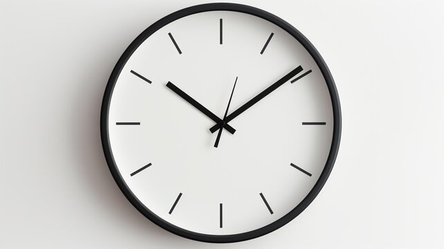 A simple, elegant clock on a white wall marking the passage of time, with a minimalist design and clean lines against a bright background.