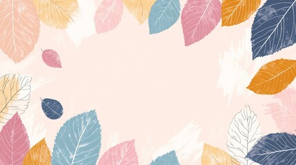 Pastel autumn leaves frame on pink background.
