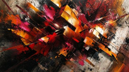 Dynamic abstract painting with vibrant red orange and pink hues energy filled artwork modern contemporary art decorative backdrop 100 chars