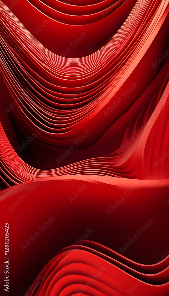 Poster red abstract fluid lines illustrate a complex curved design