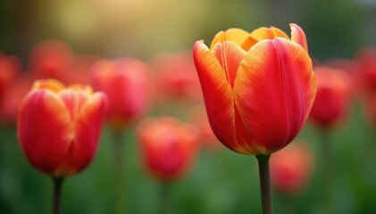 Crisp tulip detail, bokeh effect showcasing other tulips , floral, colorful, petals