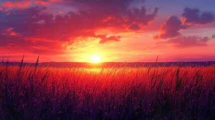 Fototapeta premium Vibrant sunset over a field of wildflowers