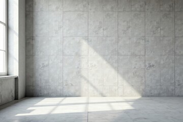 Sunlit Empty Room with Neutral Concrete Wall and Floor Tiles