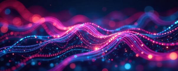 Intricate fiber optic cables weave vibrant futuristic pattern, high tech, innovation, internet