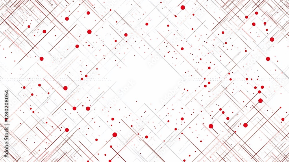 Poster abstract red lines and dots on white background.