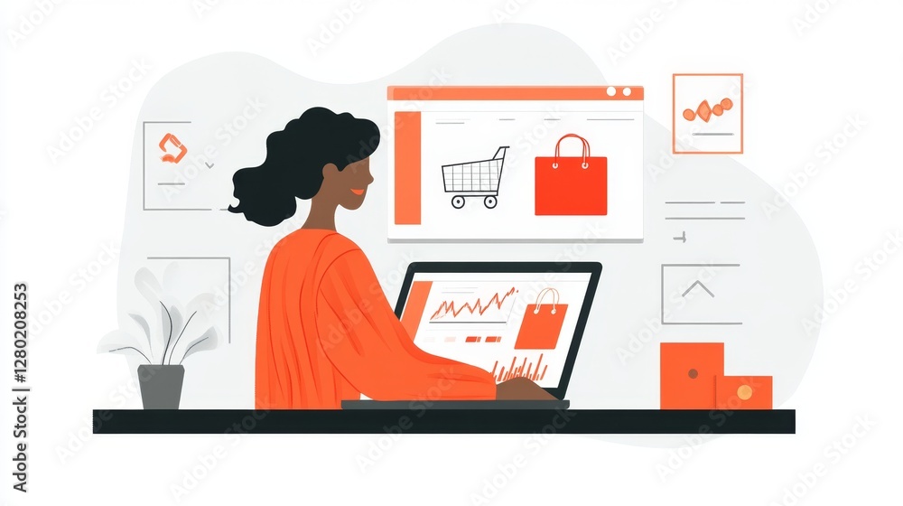 Poster digital marketer analyzing data for e-commerce growth insights