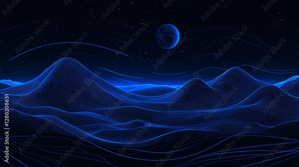 Poster digital data landscape futuristic technology background visualization for innovation and artificial 