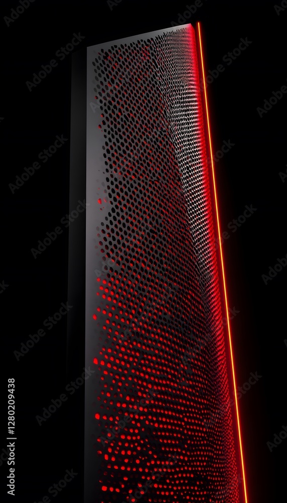 Poster a dark computer case with a red light effect