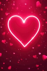 Neon hearts burst, red backdrop, vibrant confetti shower, bright, confetti