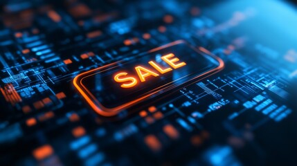 Glowing Sale Button on Digital Interface for Website Promotion