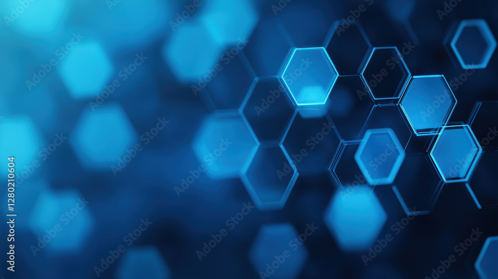 Poster futuristic blue hexagonal pattern with glowing elements creates vibrant background