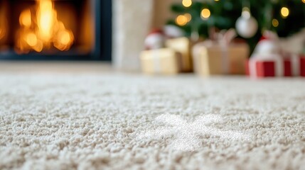 Cozy Christmas fireplace, gifts, carpet