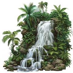 Tropical Waterfall Oasis: Lush Foliage and Cascading Waters


