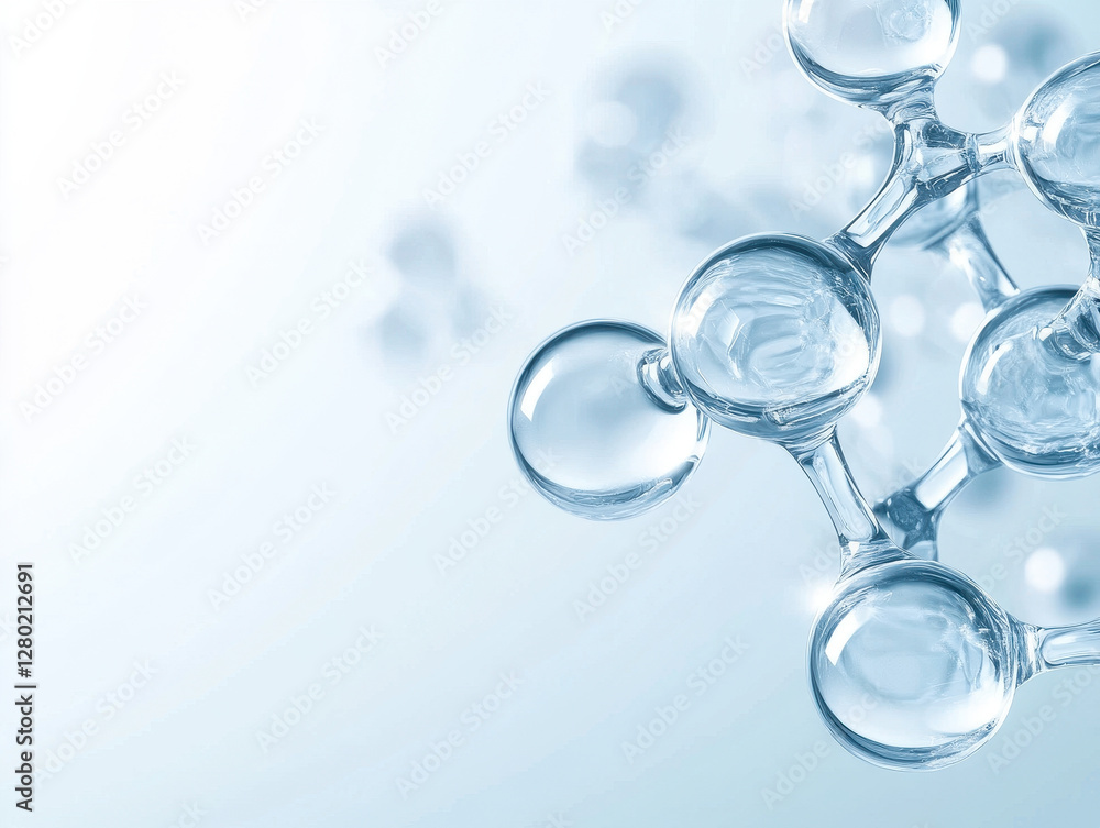 Poster close up view of molecular structure with transparent spheres, symbolizing science and innovation