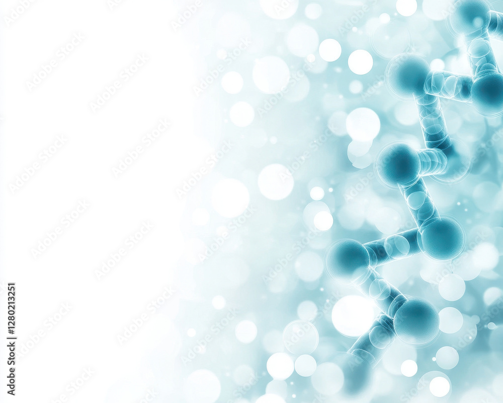 Poster clean blue medical background featuring molecular structures and soft bokeh effects, creating calmin