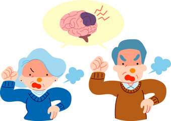 認知症で怒りっぽいシニアのイラスト