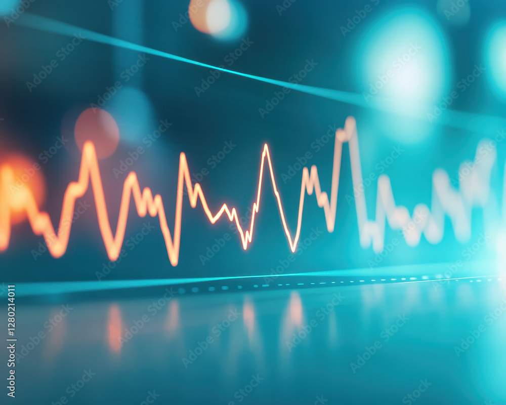 Aufkleber futuristic data visualization with vibrant orange and blue lines representing analytics and technolo