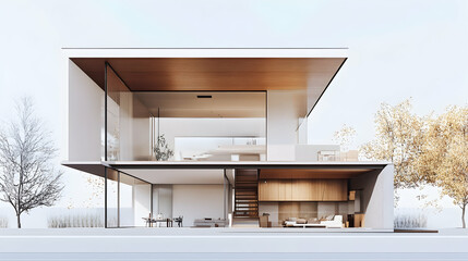 Modern home cross section, 3d rendering