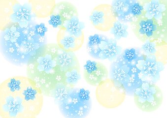 青桜と円の全面背景、かわいい、春、花、イラスト