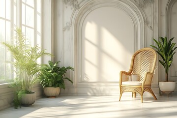 Sunlit Classic Room with Wicker Chair