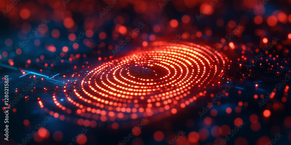 Poster abstract glowing red digital pattern on dark background, great for websites and blogs on technology,