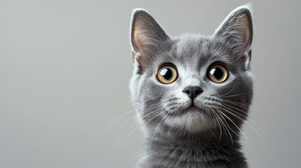 Obraz premium Adorable Gray Cat Portrait with Big Eyes Perfect for Pet Care and Adoption Themes