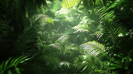 Lush Jungle Interior, Sunlight Filtering Through Foliage, Background Use