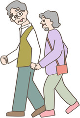 歩く老夫婦