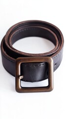 Elegant Dark Brown Leather Belt with Antique Brass Buckle