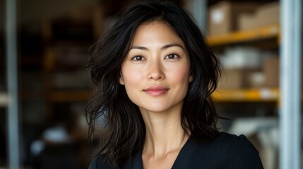 Obraz premium Happy Young Asian Entrepreneur Woman in a Stylish Portrait for Professional and Business Settings