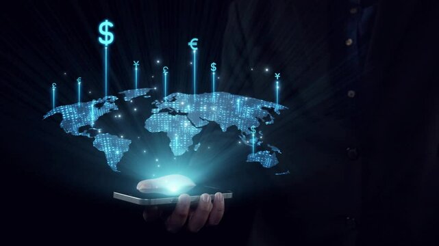 Business person innovates in currency exchange, blending finance with technology for smoother transactions. Elevates the money exchange experience, marking a new era in finance. UUID