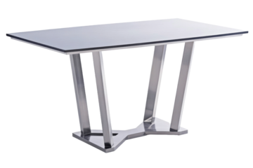 Modern stainless steel table design with a rectangular top isolated on transparent background (PNG)