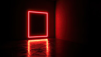 Neon red rectangle doorway in dark room