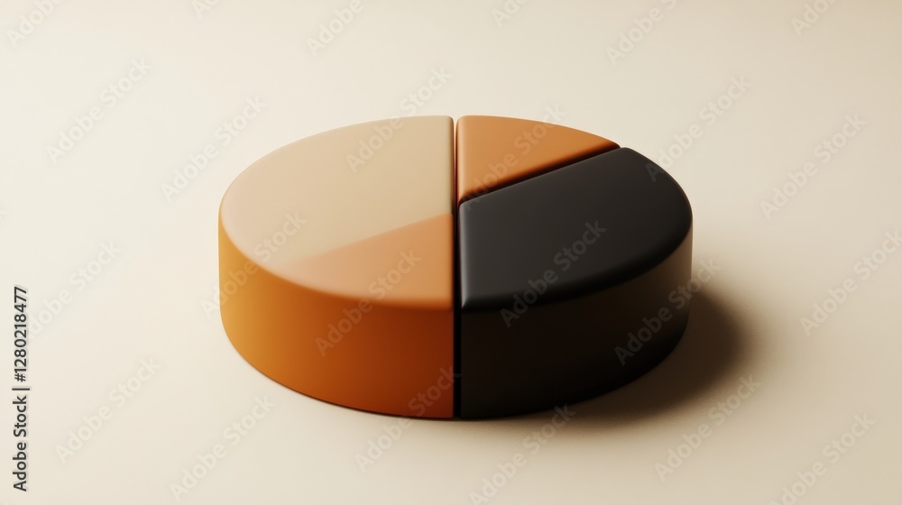 Poster abstract pie chart in warm tones of orange and black on a soft beige background, ideal for data visu