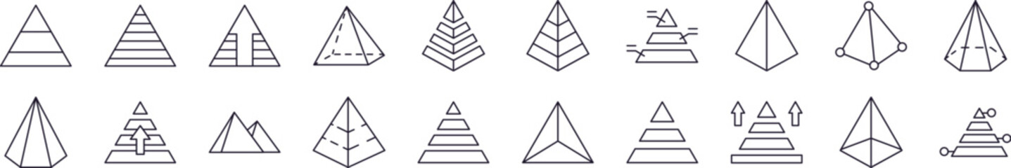 Pyramid Related Line Icons for Web Sites, Books, Cards, Apps. Editable Stroke. Perfect for Web Sites, Books, Cards, Apps