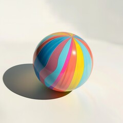 Colorful Rubber Ball: Playful Stripes and Shadow


