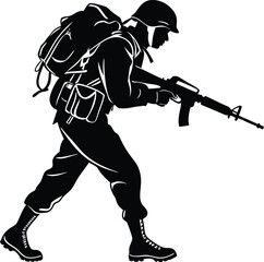 Black Soldiers with Guns and Backpacks Silhouette, Vector Design