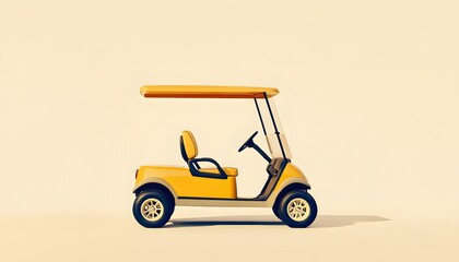 Bright yellow golf cart is seen in a studio setting
