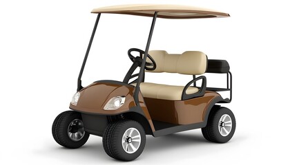 A brown and beige golf cart isolated on white background